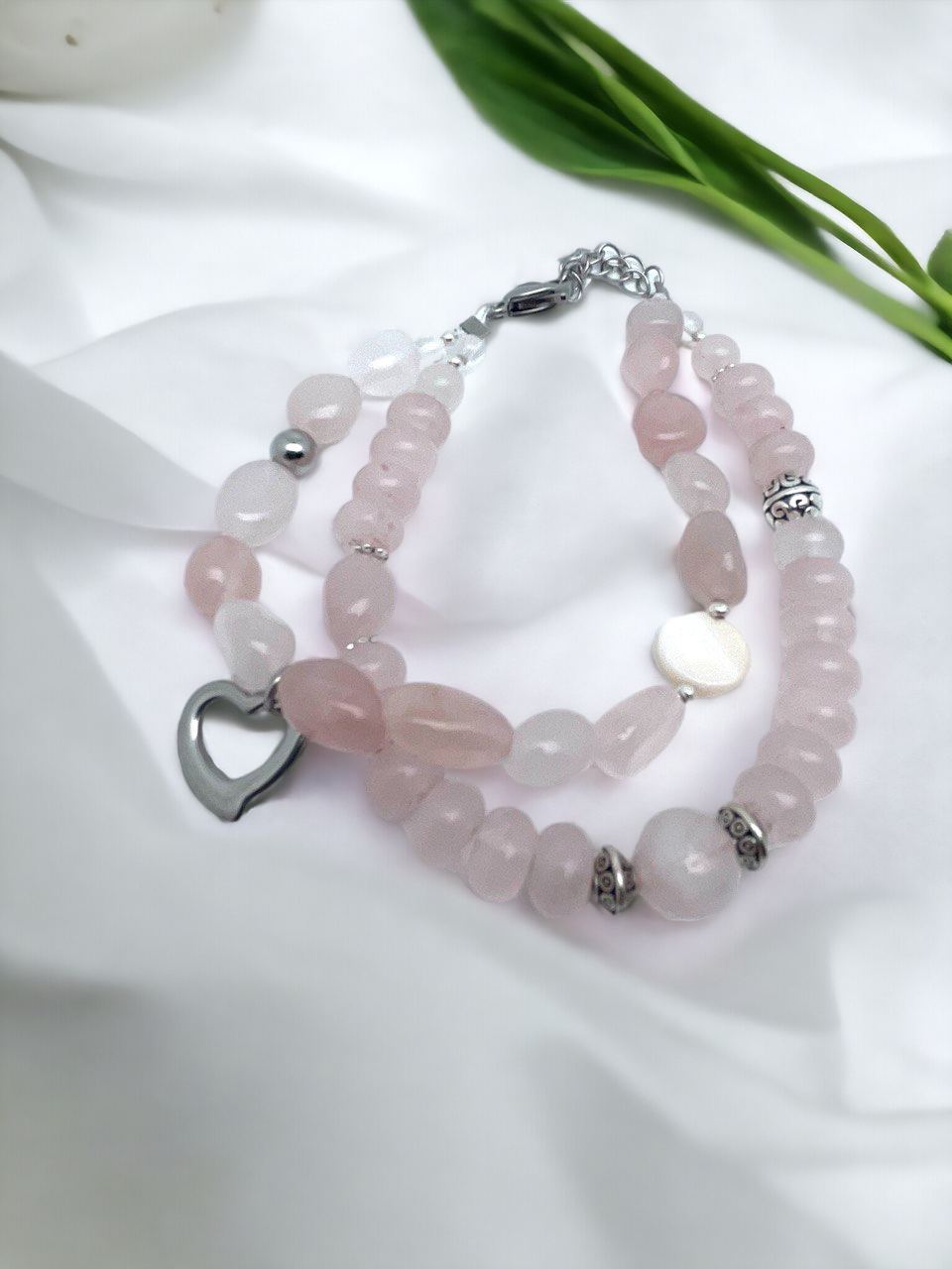 BRACELET QUARTZ ROSE - Double rang