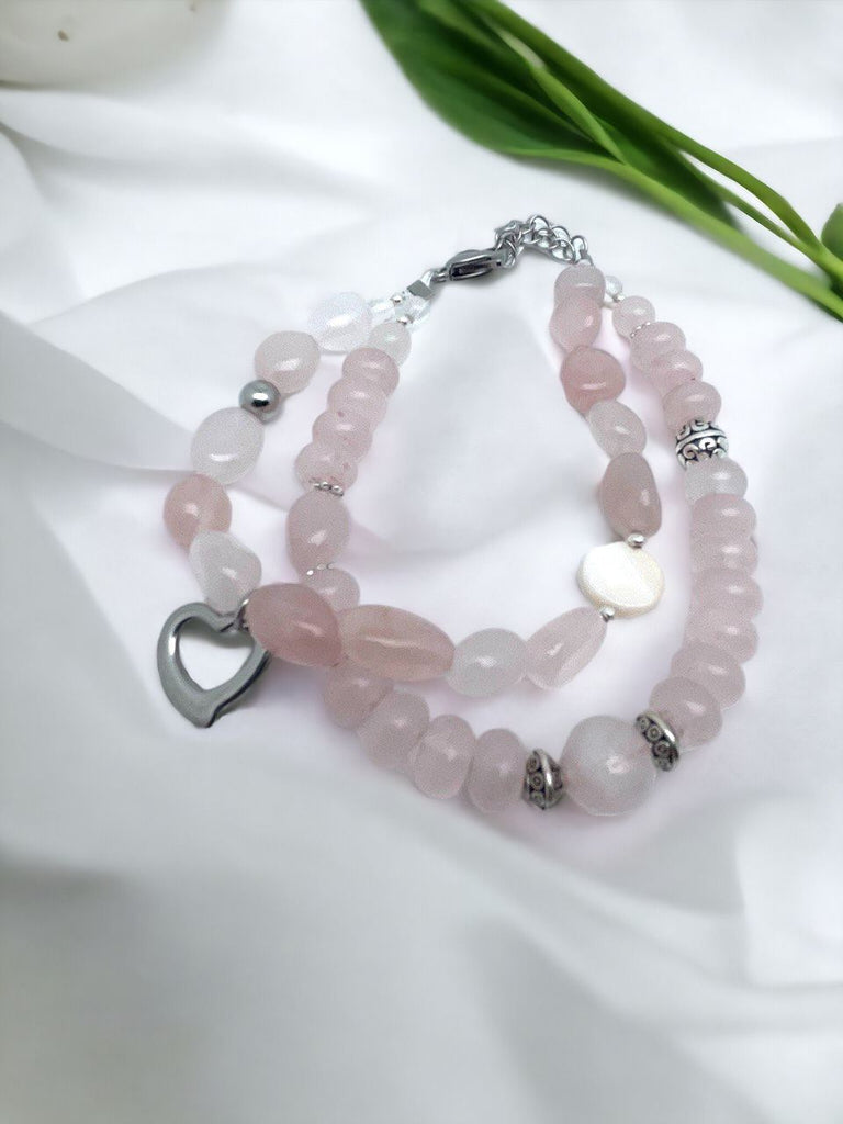 BRACELET QUARTZ ROSE - Double rang