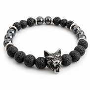 Bracelet Loup - Hématite et Pierre de lave