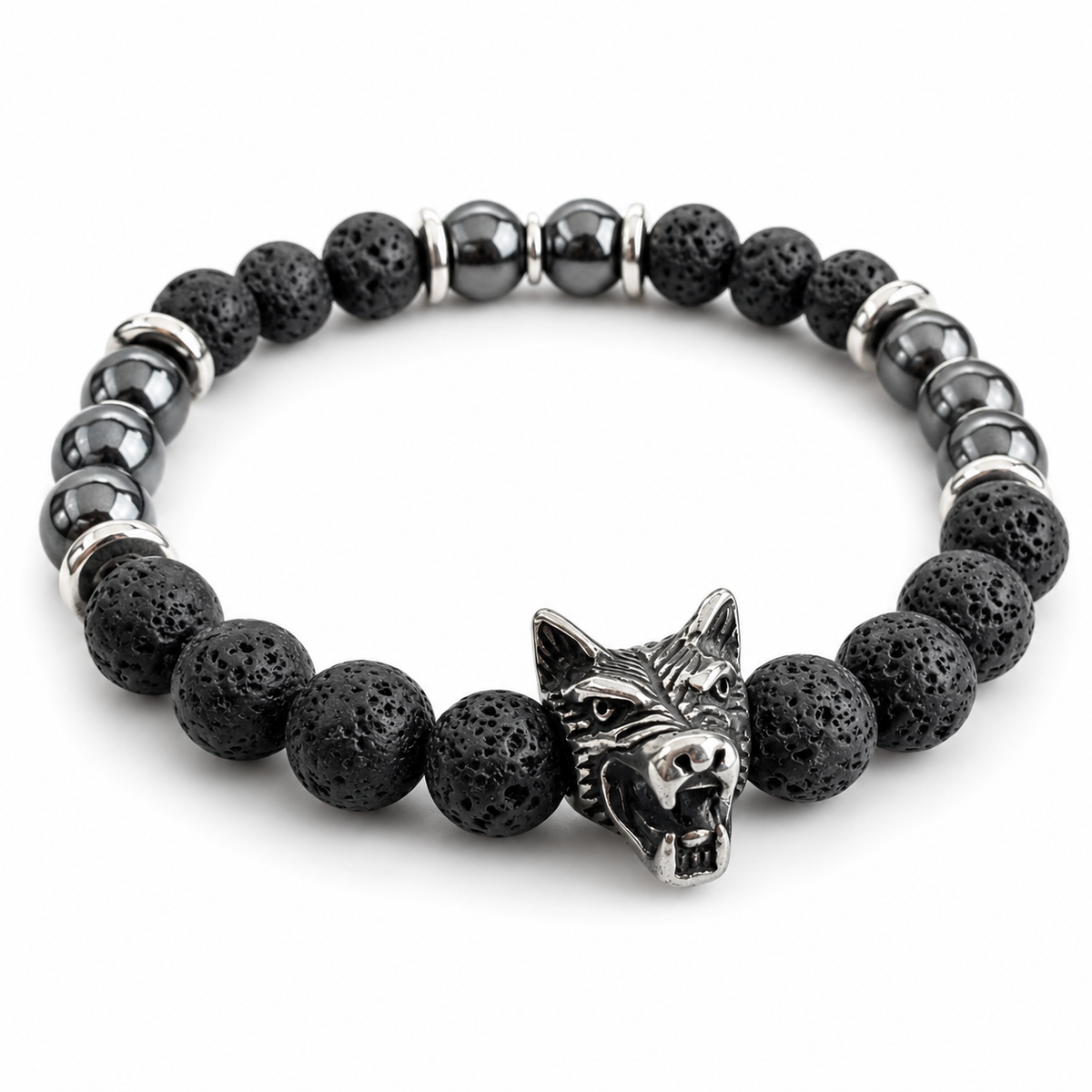 Bracelet Loup - Hématite et Pierre de lave