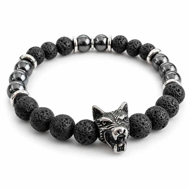 Bracelet Loup - Hématite et Pierre de lave