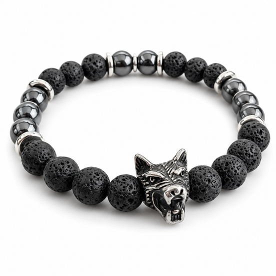 Bracelet Loup - Hématite et Pierre de lave