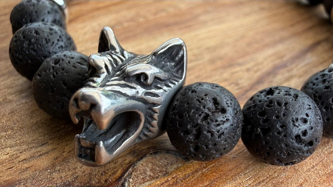 Bracelet Loup - Hématite et Pierre de lave