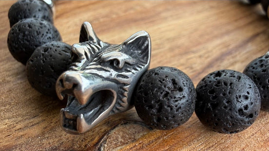 Bracelet Loup - Hématite et Pierre de lave