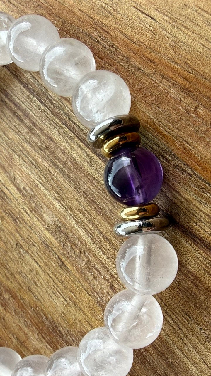 Bracelet Yin-yang  Apaisement (Quartz rose et sa perle centrale en améthyste)