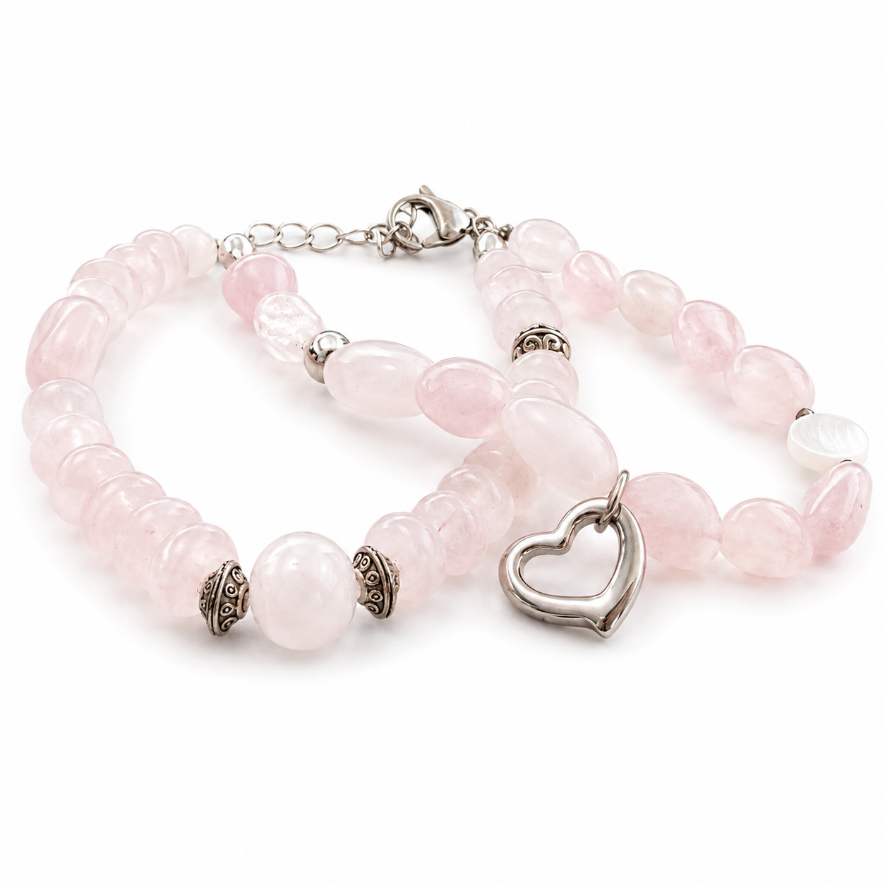 BRACELET QUARTZ ROSE - Double rang