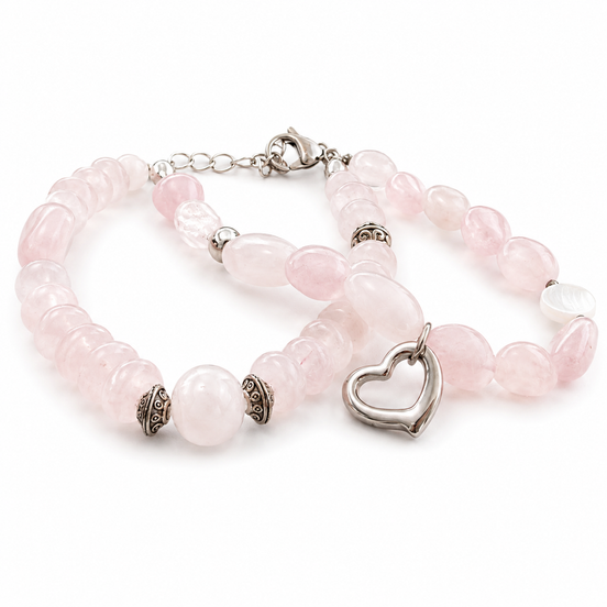 BRACELET QUARTZ ROSE - Double rang