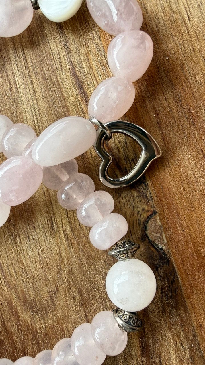 BRACELET QUARTZ ROSE - Double rang