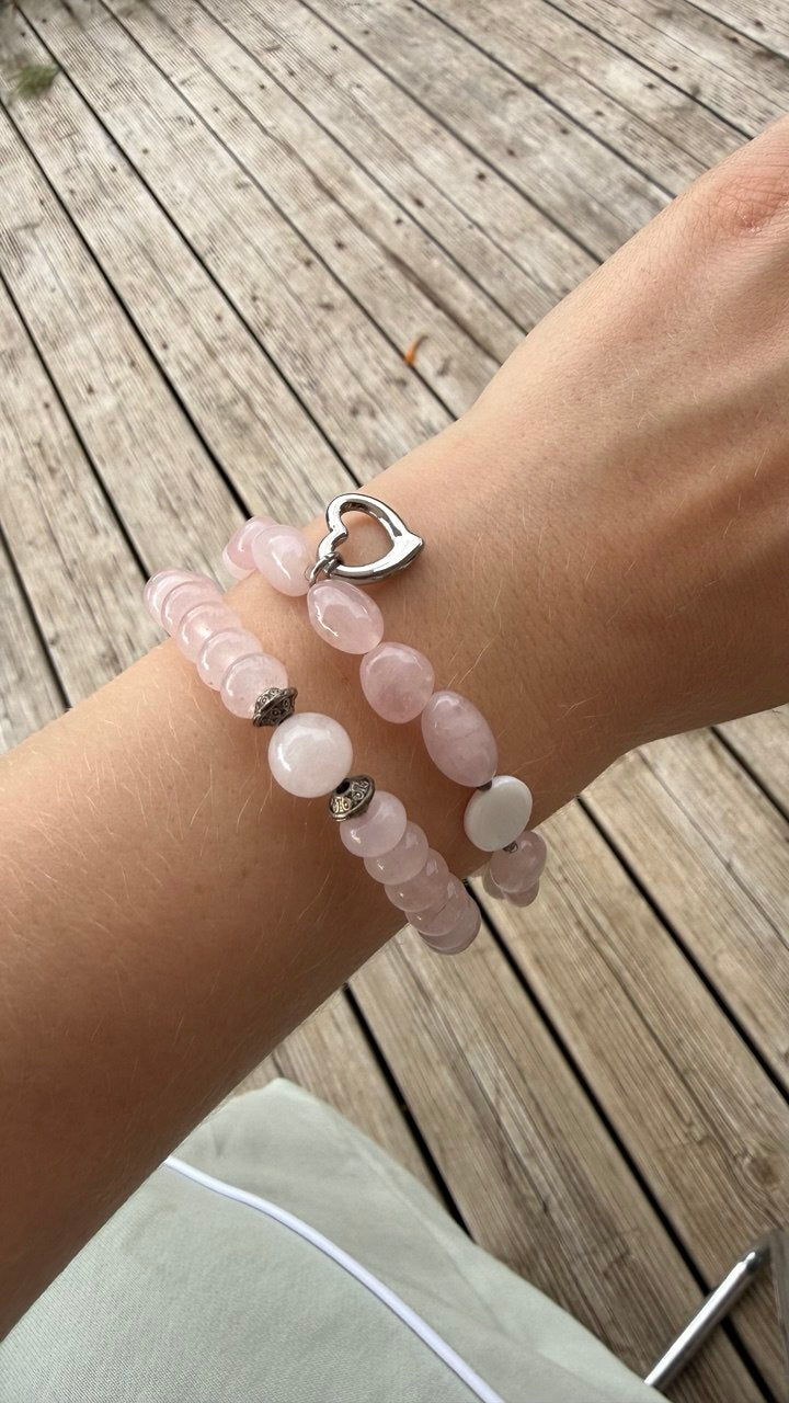 BRACELET QUARTZ ROSE - Double rang