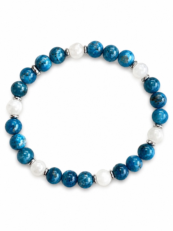 Bracelet Apatite bleue et Pierre de lune