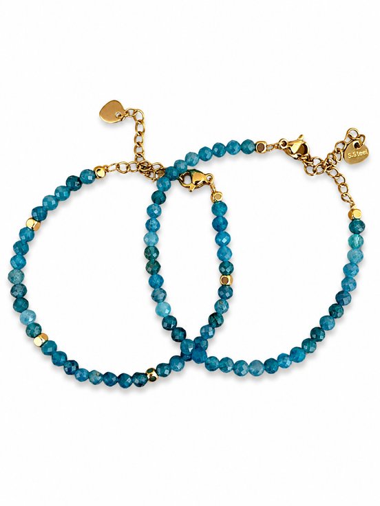 - Bracelets et/ou collier en apatite bleue facettée