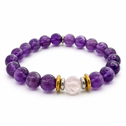 Bracelet Yin-yang  Anti-stress - (Améthyste et sa perle centrale en quartz rose)