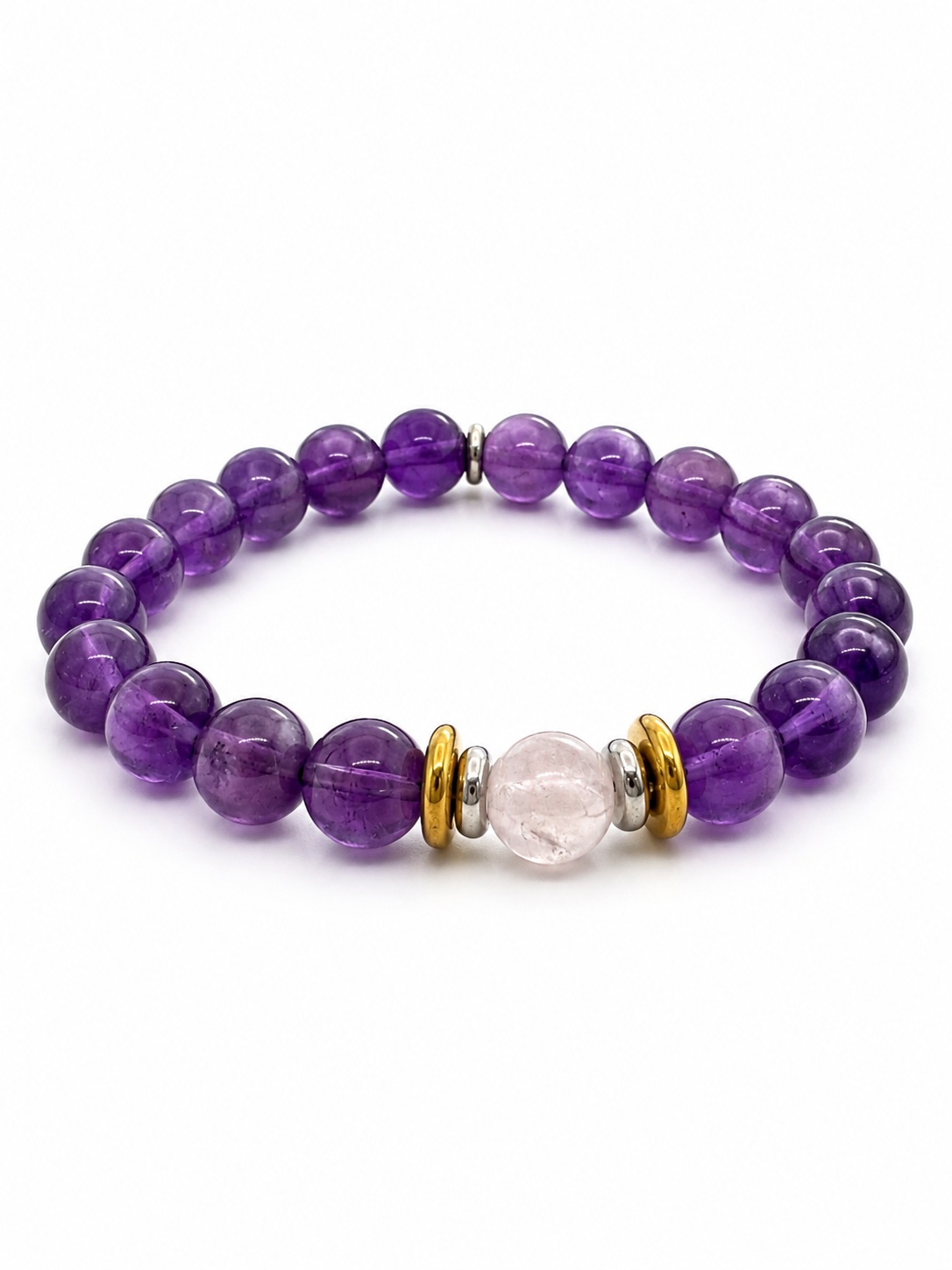 Bracelet Yin-yang  Anti-stress - (Améthyste et sa perle centrale en quartz rose)