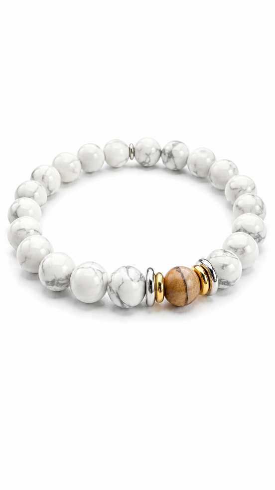 Bracelet yin-yang en howlite et jaspe paysage
