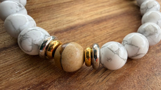 Bracelet yin-yang en howlite et jaspe paysage
