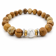 Bracelet yin-yang en jaspe paysage et howlite