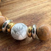 Bracelet yin-yang en jaspe paysage et howlite