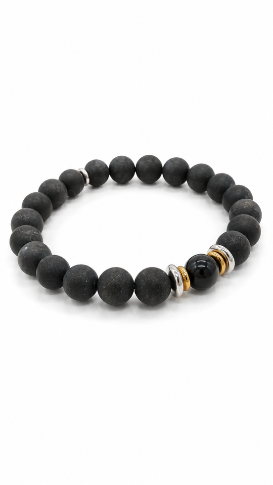 Bracelet Yin-yang en Shungite, version mate