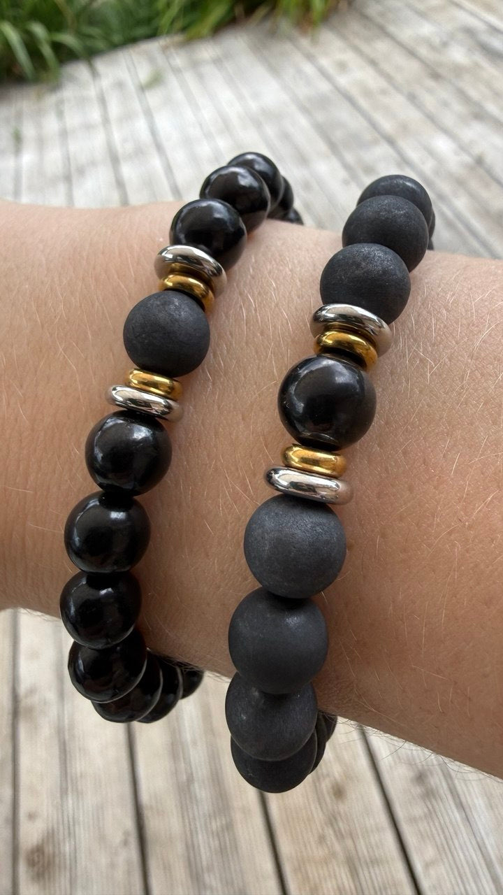 Bracelet Yin-yang en Shungite, version mate