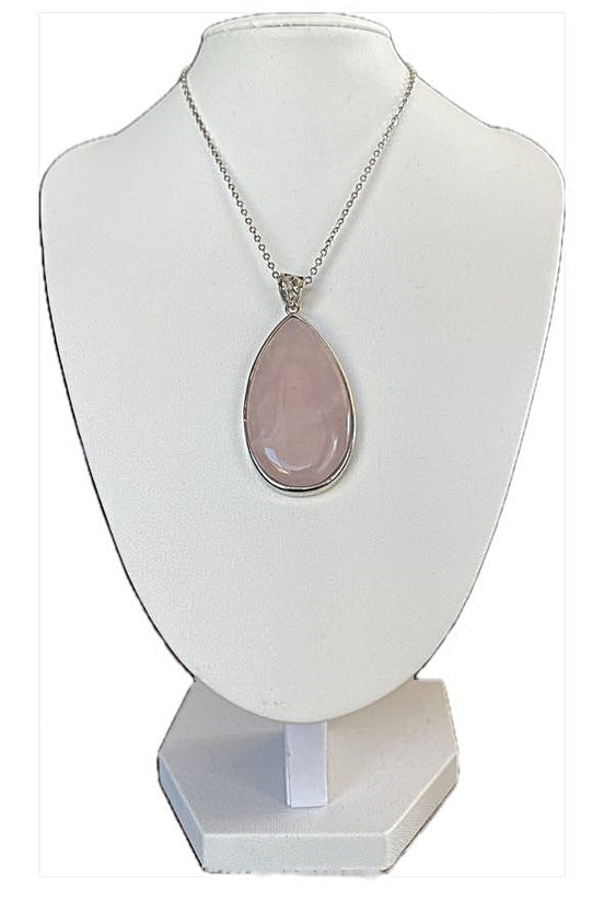 Pendentif goutte sertie  en Quartz rose