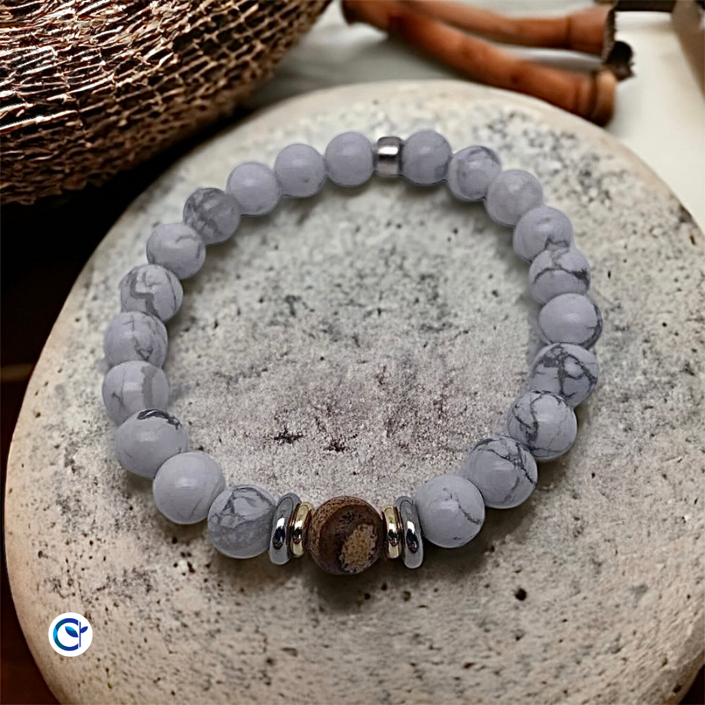 Bracelet Yin-Yang en Howlite et Jaspe paysage