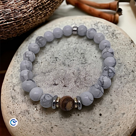 Bracelet en Howlite et Jaspe paysage - collection Yin-Yang