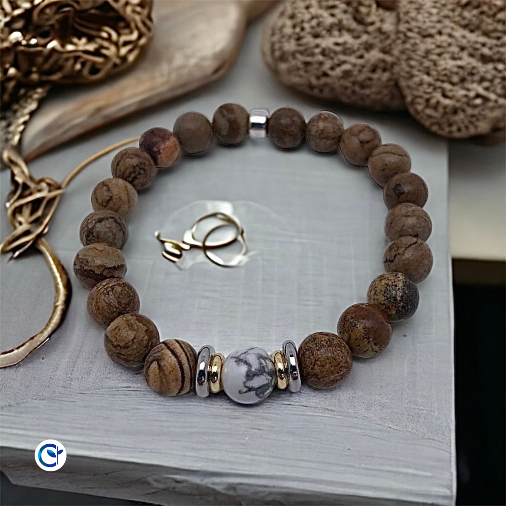 Bracelet Yin-Yang en Jaspe paysage + Howlite