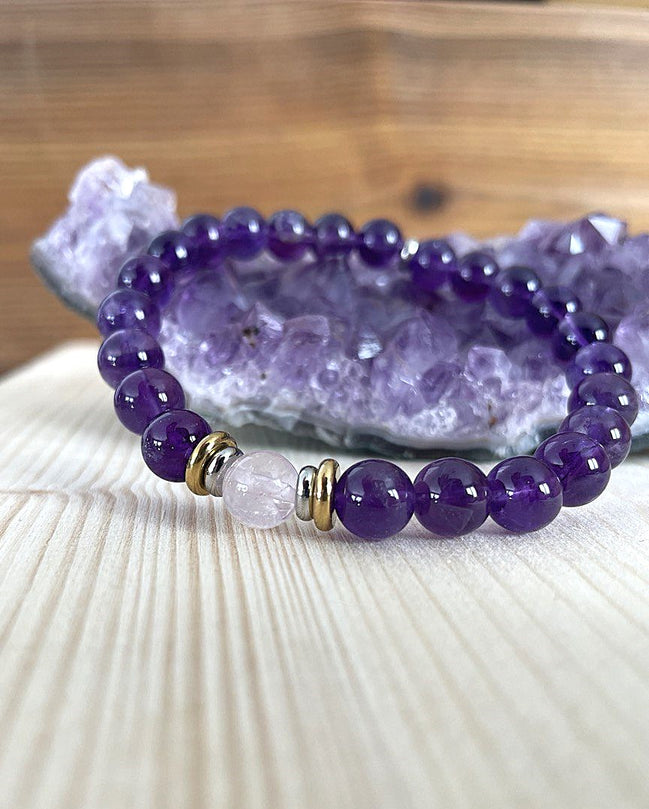 Bracelet Yin-yang  Anti-stress - (Améthyste et sa perle centrale en quartz rose)