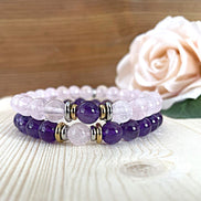 Bracelet Yin-yang  Anti-stress - (Améthyste et sa perle centrale en quartz rose)