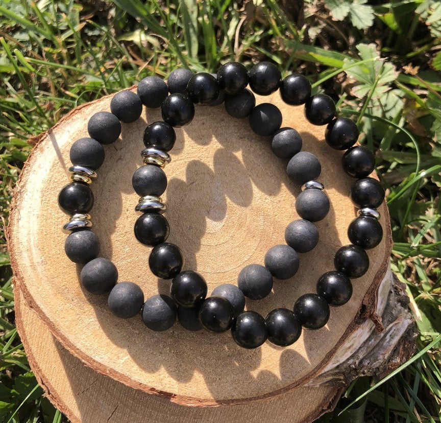 Bracelet Yin-yang en Shungite, version polie