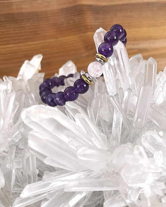 Bracelet Yin-yang  Anti-stress - (Améthyste et sa perle centrale en quartz rose)