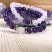 Bracelet Yin-yang  Anti-stress - (Améthyste et sa perle centrale en quartz rose)