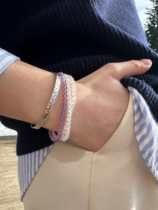 Bracelet Triple rangs facettés Améthyste, Quartz rose et Cristal de roche